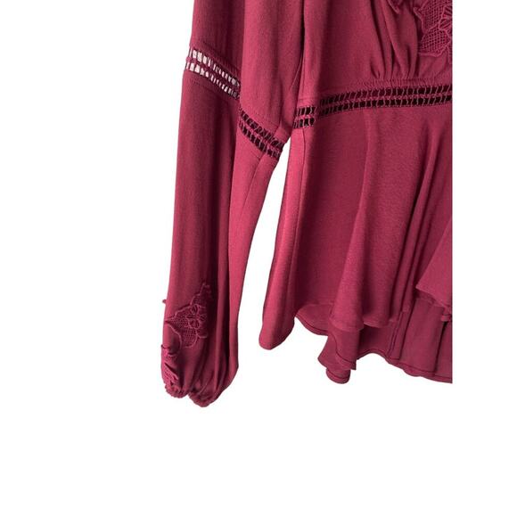 For Love & Lemons Deep V Long‎ Sleeve Blouse Top in Wine Size Large - Picture 6 of 9